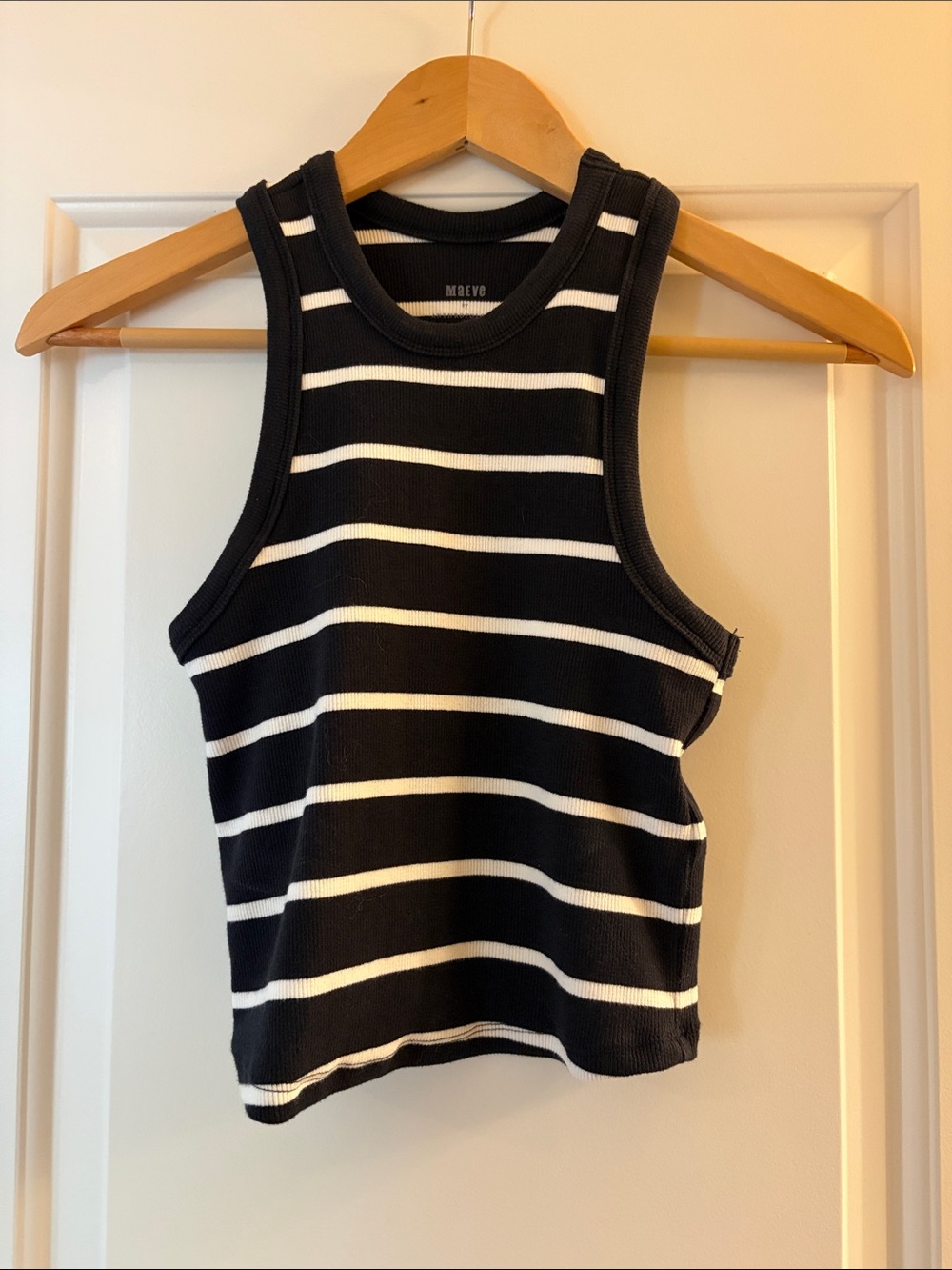Maeve Black and White Striped Rib Tank